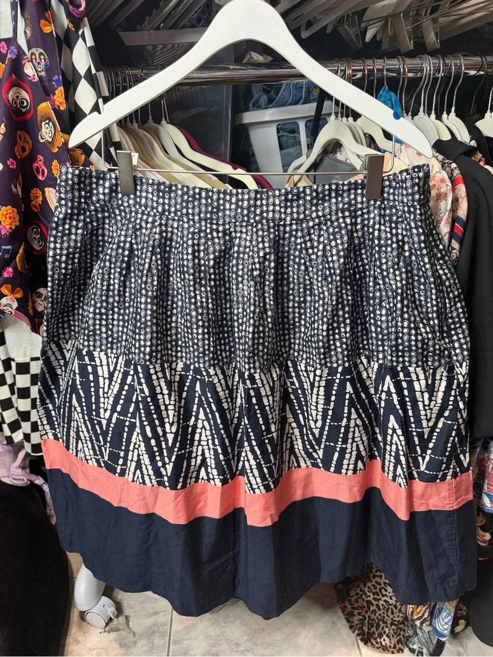 George Navy and Coral Patterned Midi Skirt
